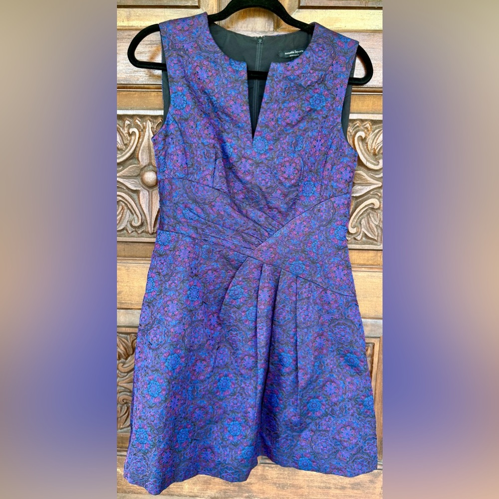 NWOT Nanette Lenore Purple Floral Sleeveless Brocade Skater-Type Dress, Size 4. - Picture 4 of 6